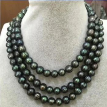 

50" HUGE NATURAL AAA 9-10MM SOUTH SEA BLACK PEARL NECKLACE 14K GOLD CLASP
