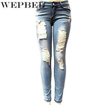 

WEPBEL Women's Fashion Skinny Ripped Jeans New Fashion Women Baggar Pants Boyfriend Demin Biker Jeans