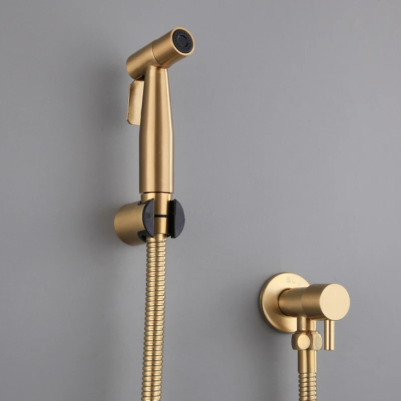 Brushed Gold Bidet Bathroom Hand Shower Bidet Toilet Sprayer Hygienic Bidet Set 