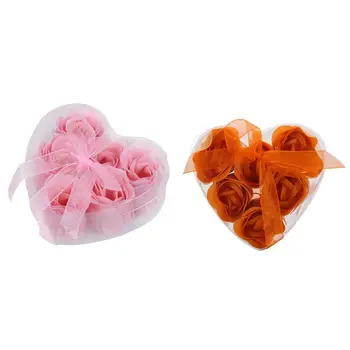 

12pcs Rose Flower Scented Bath Soap Petals With Heart Shape Box - 6 Pcs Orange & 6 Pcs Light Pink