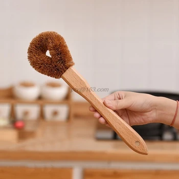 

Kitchen Wooden Handle Long Cleaning Brush Dish Bottle Washing Tool Coconut Fiber Pan Pot Scrubber for Bathroom Toilet