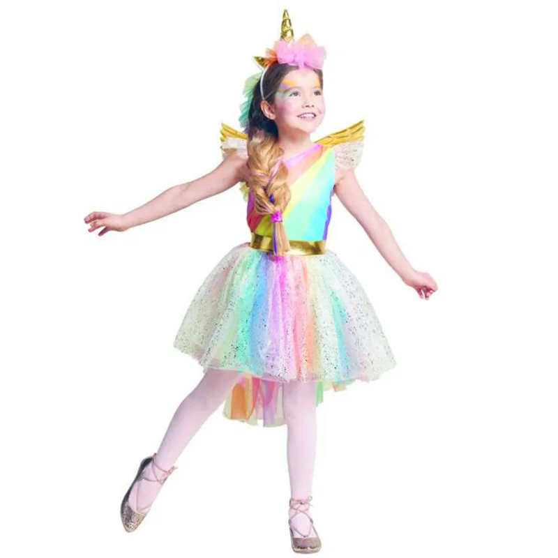 Girls Unicorn Dress Costume Rainbow Tutu Princess Cosplay Birthday Party Children Kids Halloween Carnival Clothes | Тематическая
