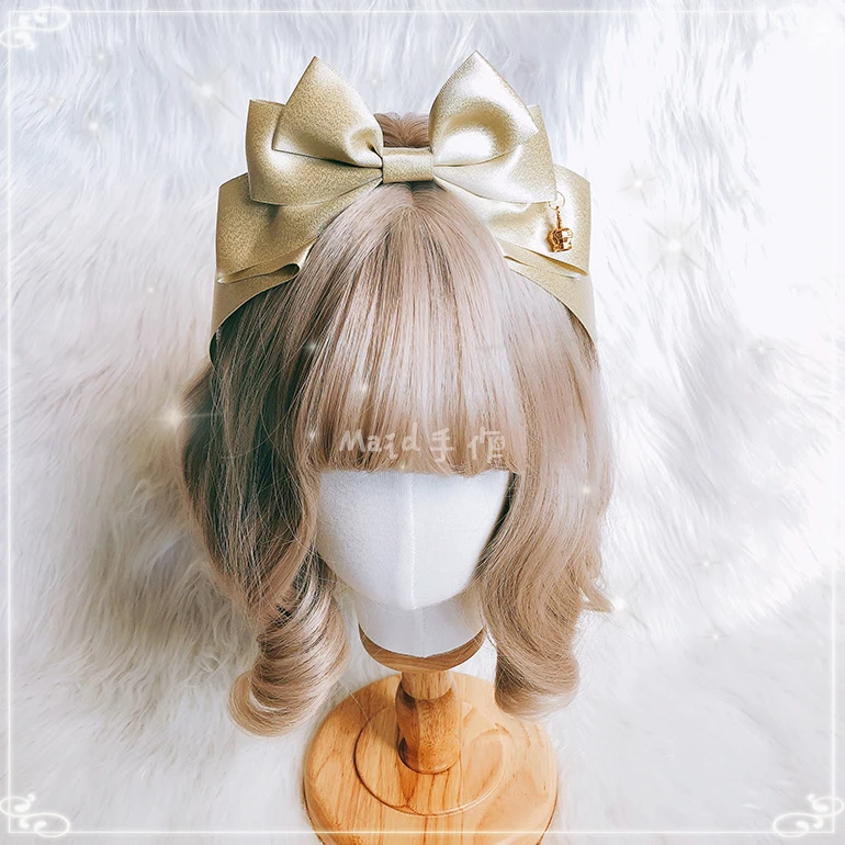Сладкий головной убор ручной работы большой бант Hairband KC великолепное оголовье Лолита корона кулон дизайн милый Золотой Серебряный