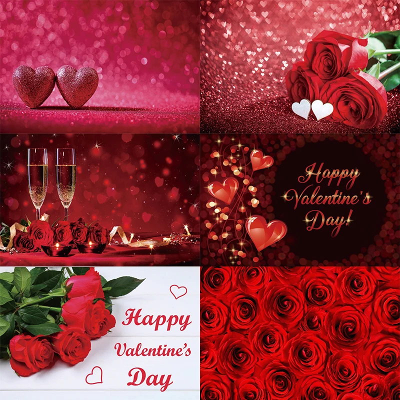 

Valentines Backdrop Red Rose Heart Custom Boy Girls Happy Party Decoration Photography Backgrounds Photocall Banner