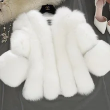 Модная Серебряная шуба из искусственного лисьего меха, Толстая теплая синяя лисица, женские пальто, зимняя элегантная шуба из искусственного меха с круглым вырезом