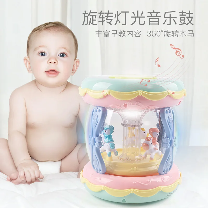 

Zhi en bao Macarons Color Merry-go-round Hand Drum Multi-functional Early Education Hand Drum Toy