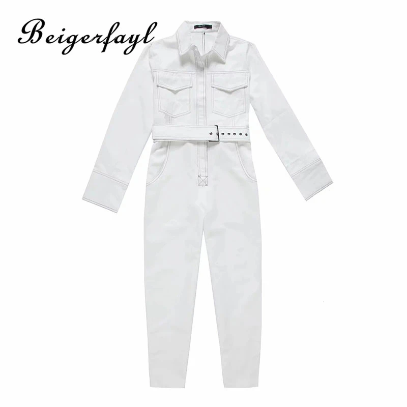 Beigerfayl, облегающий, свободный, однотонный, Повседневный, длинный, рабочий комбинезон,, демисезонные, с высокой талией, в винтажном стиле, Осенние, женские, Новые комбинезоны A3318831 - Цвет: Белый