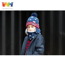 Зимняя шапка, шарф, костюм для детей Marvel, Капитан Америка, Флисовая теплая шапка для мальчиков, зимняя вязаная шапка-ушанка, теплая шапка-ушанка