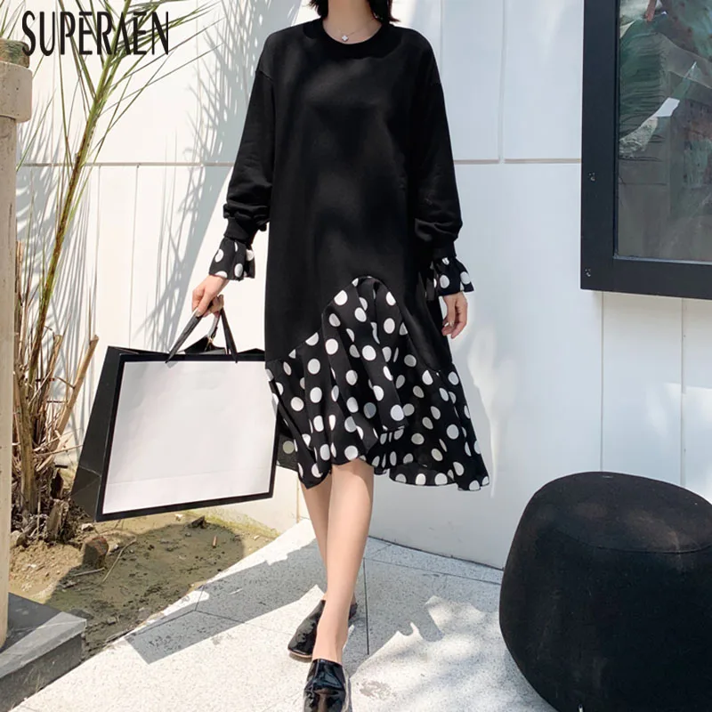 

SuperAen 2019 Autumn New Women Dress Cotton Casual Fashion Ladies Dress Long Sleeve Korean Style Dot Women Clothing