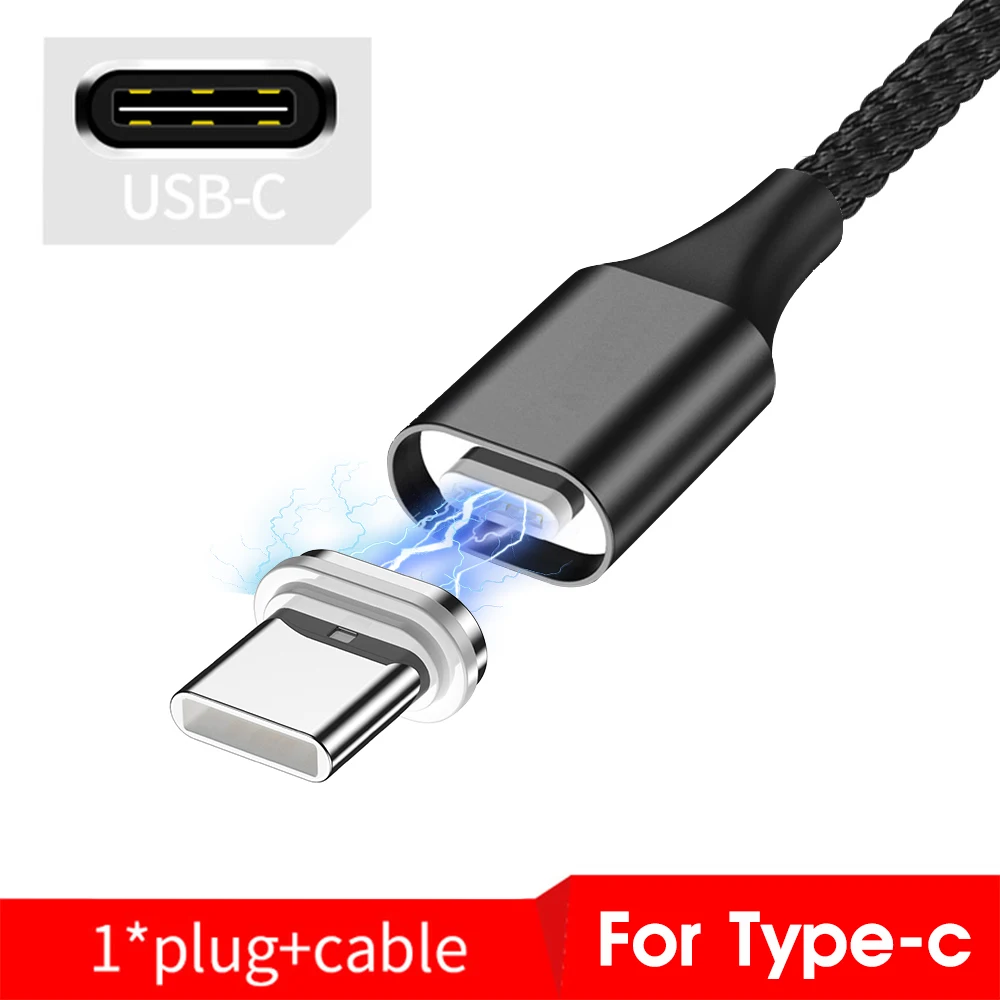 1 м Магнитный кабель для быстрой зарядки 3A для samsung для Xiaomi для huawei зарядное устройство Быстрая Зарядка Micro usb type C Магнитный телефонный кабель - Цвет: For Type C Black