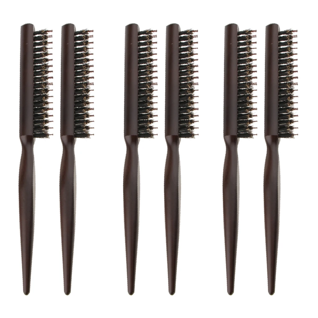6Pcs 3 Rows Wood Natural Bristle Teasing Comb Brush Back Combing Brush 24cm