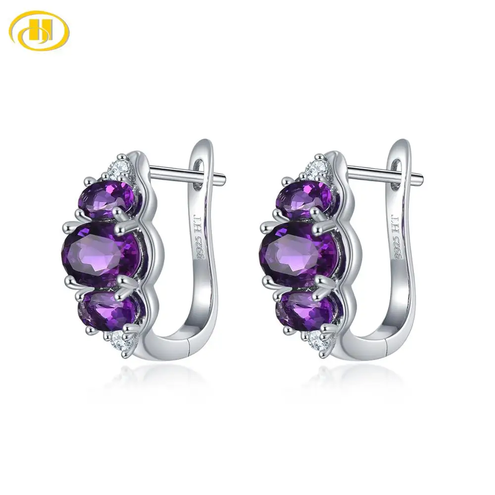 

Hutang Genuine African Amethyst Gemstone 925 Silver Clasp Earrings Sterling Silver Shiny Gift for Women Fine Elegant Jewelry