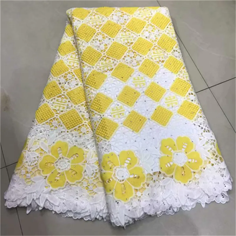 

Best Sale Yellow Cord Lace African Guipure French Lace Fabric Stones African Lace Fabric High Quality Water soluble lace fabric