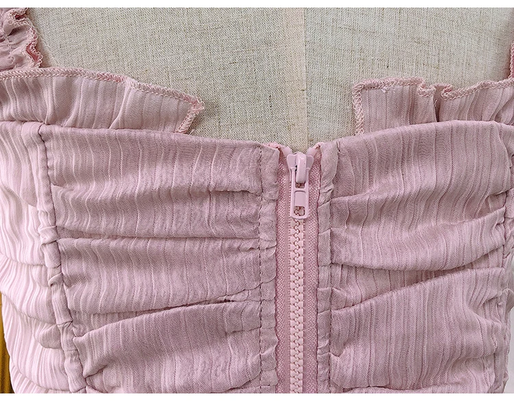 Summer Designer Solid Woman Tops Sleeveless Ruffles Slim Waist Backless Tanks