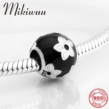 

Fashion round black and White Enamel flower 925 Sterling Silver Bead Fit Original Mikiwuu Charm Bracelet Jewelry making