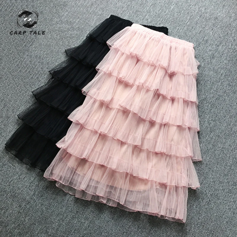 

Ruffled Mesh Gauze Cake Skirt Elegant Princess Temperament Tower Skirt Half Length Skirt High Waist Pettiskirt High Waist Skirt