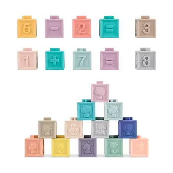 

Squeeze Toys 6 pcs/12 pcs Baby Grasp Building Blocks Touch Hand Soft Balls Baby Massage Rubber Teethers Toy Bath Ball