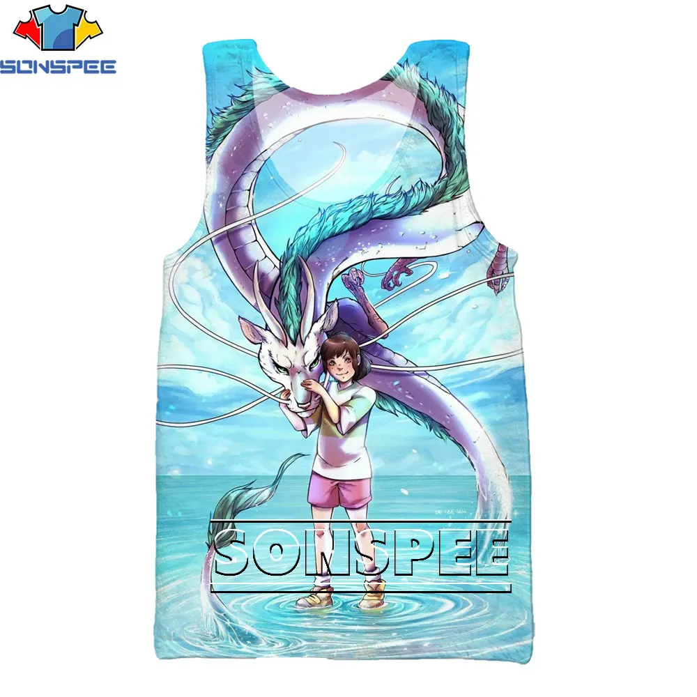 

SONSPEE 3D Anime Spirited Away Print Tank Top Hayao Miyazaki Cartoon Harajuku No Face Man Dragon Kawaii Tank Oversized Sport Top