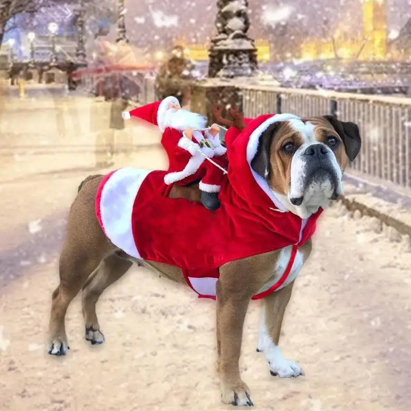 Christmas Dog Clothes Santa Dog Costumes Holiday Party Dressing up Clothing for Small Medium Large Dogs Funny Pet Outfit Riding