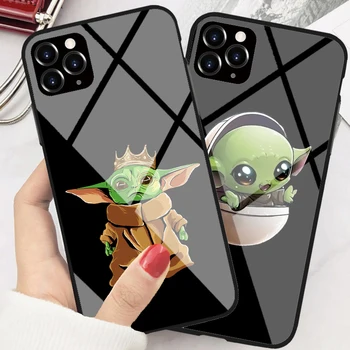 

Baby yoda meme cute soft silicone Tempered Glass Phone Case For iPhones 7 7Plus 6S 8 Plus 11 11PRO XS MAX XR Black Cover