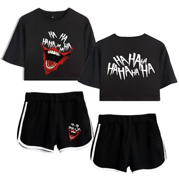 

Summer Women Two Piece Outfits Haha Joker 2 Piece Set Crop Top and Shorts Tracksuit for Women Matching Clothes Sportwear Suit