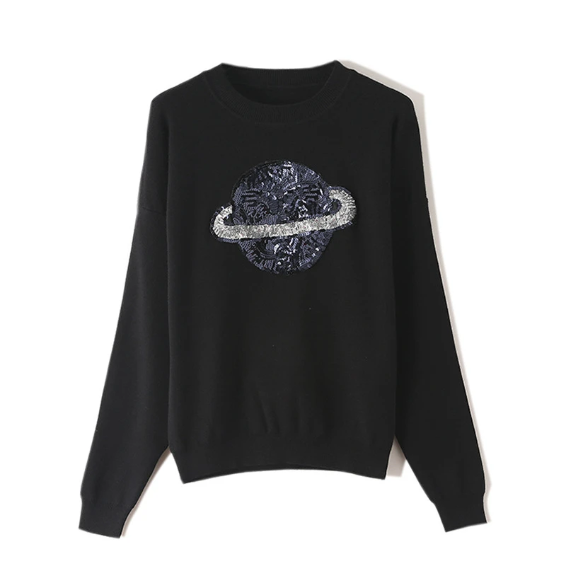 Luxury Brand Quality Runway Sweater Women Space Pull Femme Planet Sequined Jacquard Fish Christmas Pullovers Sweaters | Женская одежда