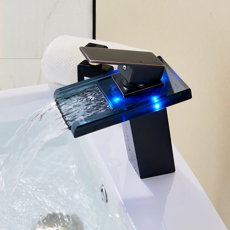Sin ROVOGO Bathroom Sink Faucet with 3-Color Changing LED Light Waterfall Spout 