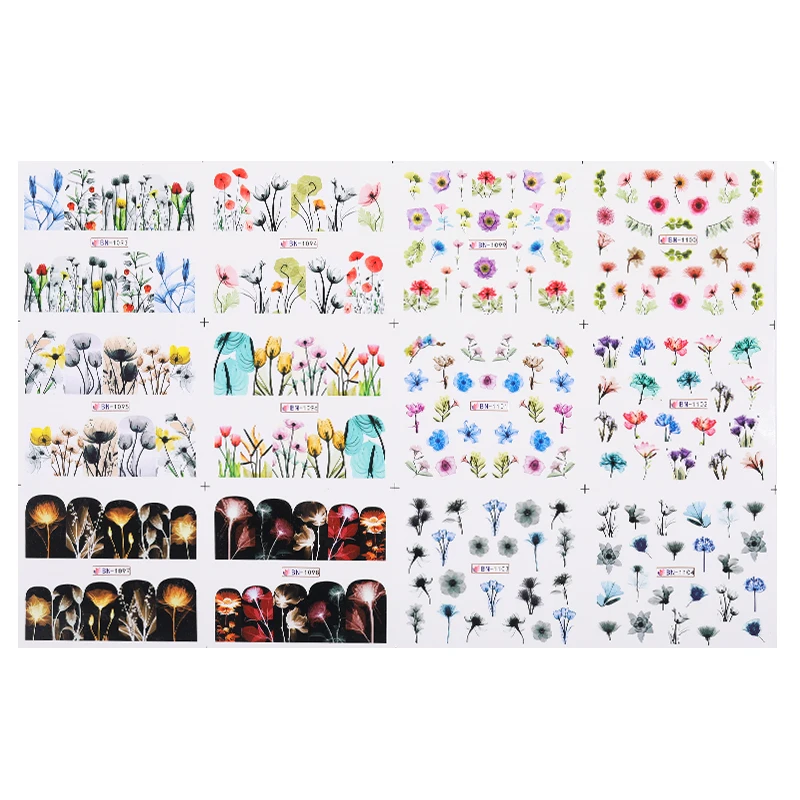 Nail Water Decals Colorful Flowers Butterfly Mixed Patterns Beauty Design Nail Art DIY Decoration Transfer Stickers Paper - Цвет: 29