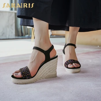 

Sarairis 2020 new design Kid Suede Women Sandals Wedges platform Crystal Pumps Summer Casual Woman Pumps