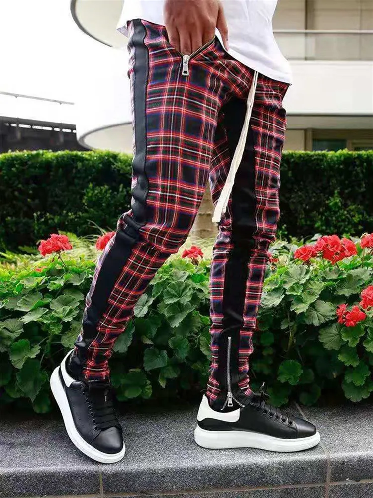 Men's Korean Version Checked Trouser Slim Casual Sports Pencil Pants