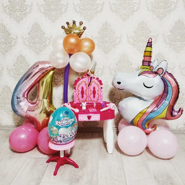 Ballon avec licorne arc-en-ciel et chiffre,décoration de style jouet pour  anniversaire d'enfant de 1, 2, 3 et 4 ans, pour fête à thème et mariage -  AliExpress