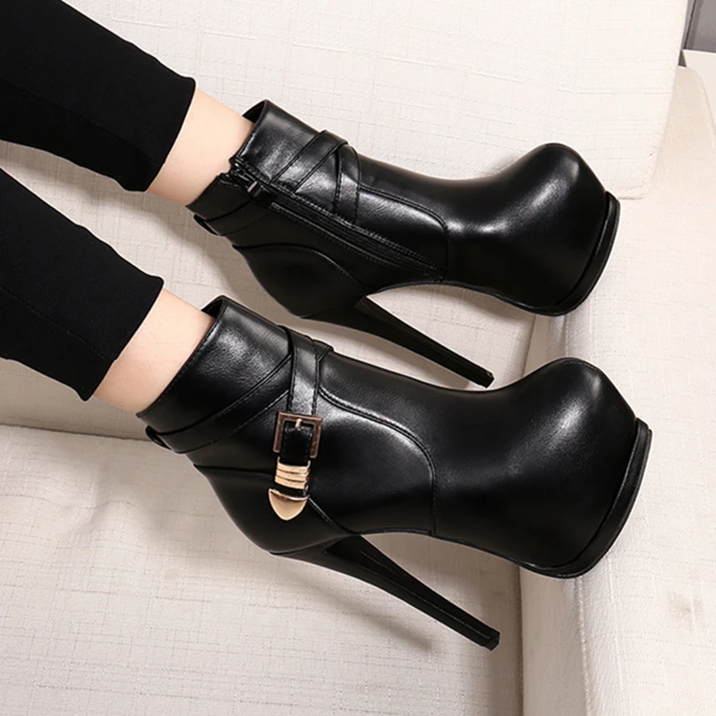 

15cm Super High-heel Short Boots Sexy Model Catwalk Womens Boots Korean Stiletto Waterproof Platform Ankle Boots Womens Shoes