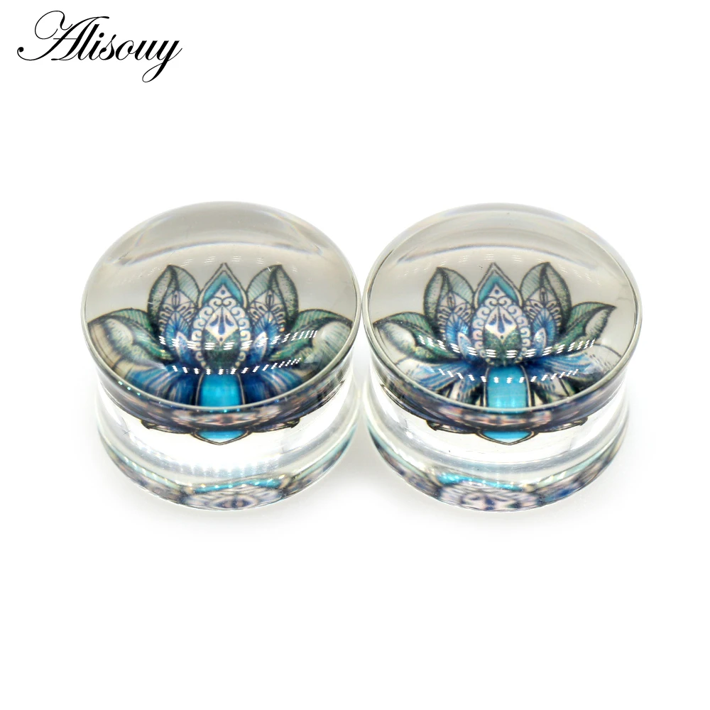 Alisouy 2 Stück Wolf Fisch Blume Feder Transparent Acryl Ohrstöpsel Expander Tunnel Streamer Ohrring Piercing Körperschmuck – Detail 3
