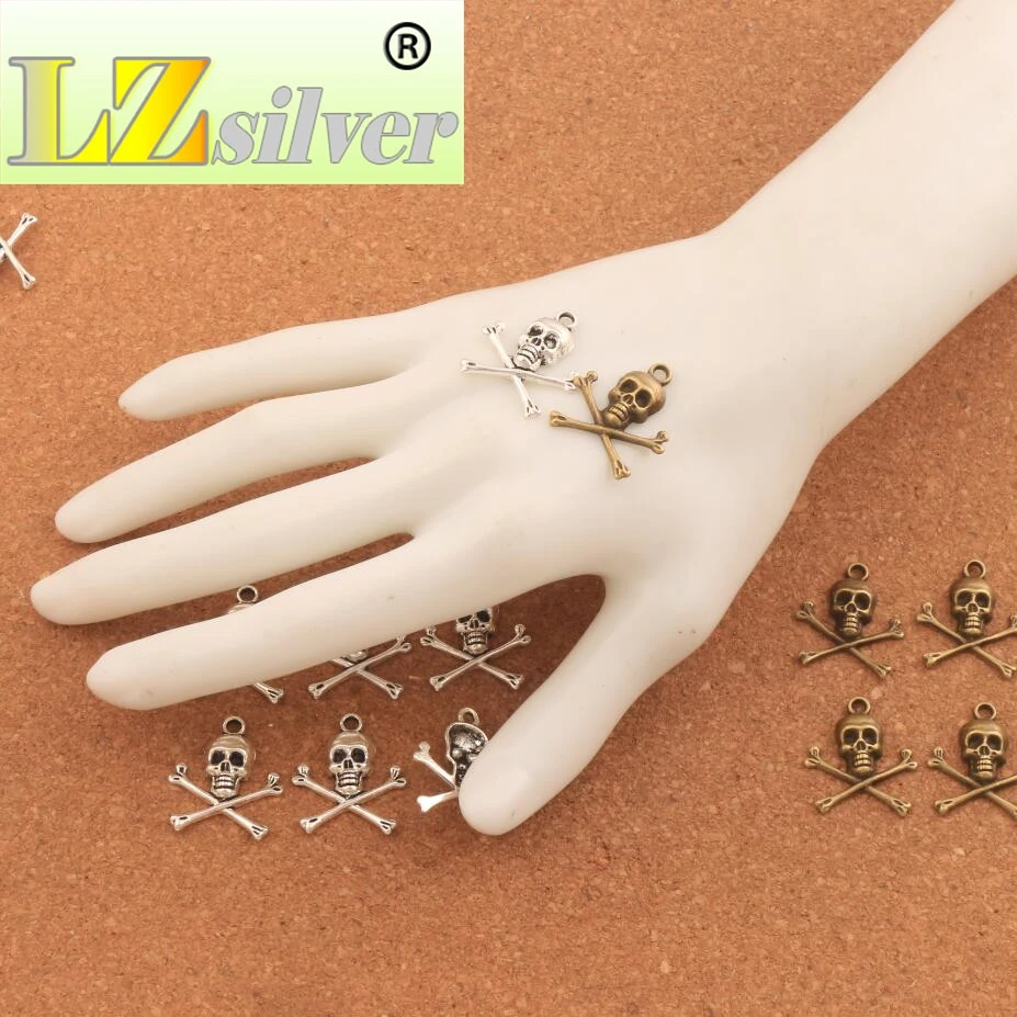 Pirate Skull Halloween Charm Beads 200PCS zinc alloy Bronze Pendants Alloy Handmade Jewelry DIY L981 23.6x19.5mm