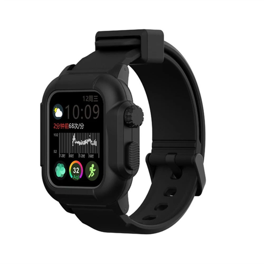 Для Apple Watch 4 водонепроницаемый чехол для дайвинга плавание водонепроницаемый ударопрочный силиконовый ремешок+ чехол - Color: Black