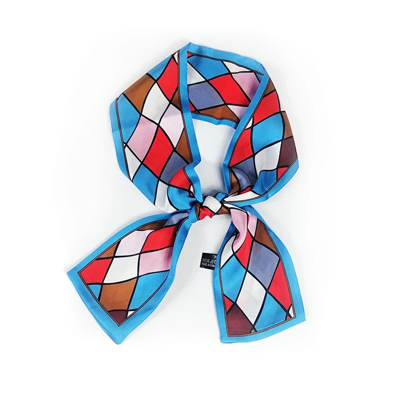 Женский длинный шелковый шарф облегающий платок для волос с принтом повязка на