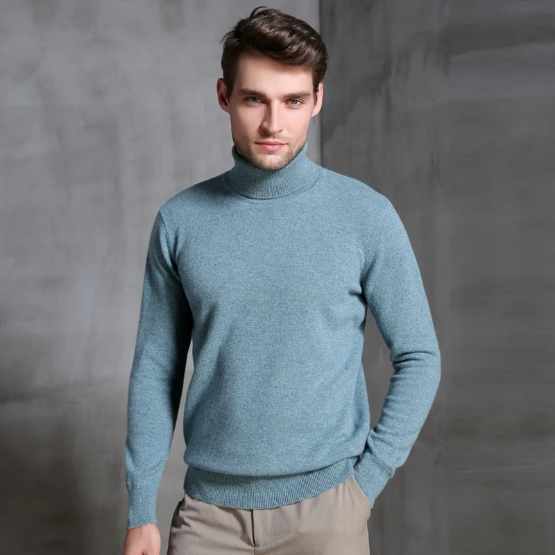 

2019 Newest Hot Sales Men's Knitted 100% Pure wool Sweater High turnover collar Solid color High Quality Loose Style Pullovers