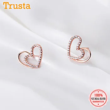 

Trustdavis Real 925 Sterling Silver Fashion Romantic Heart CZ Charm Stud Earrings For Women Wedding Party Fine Jewelry DA1977