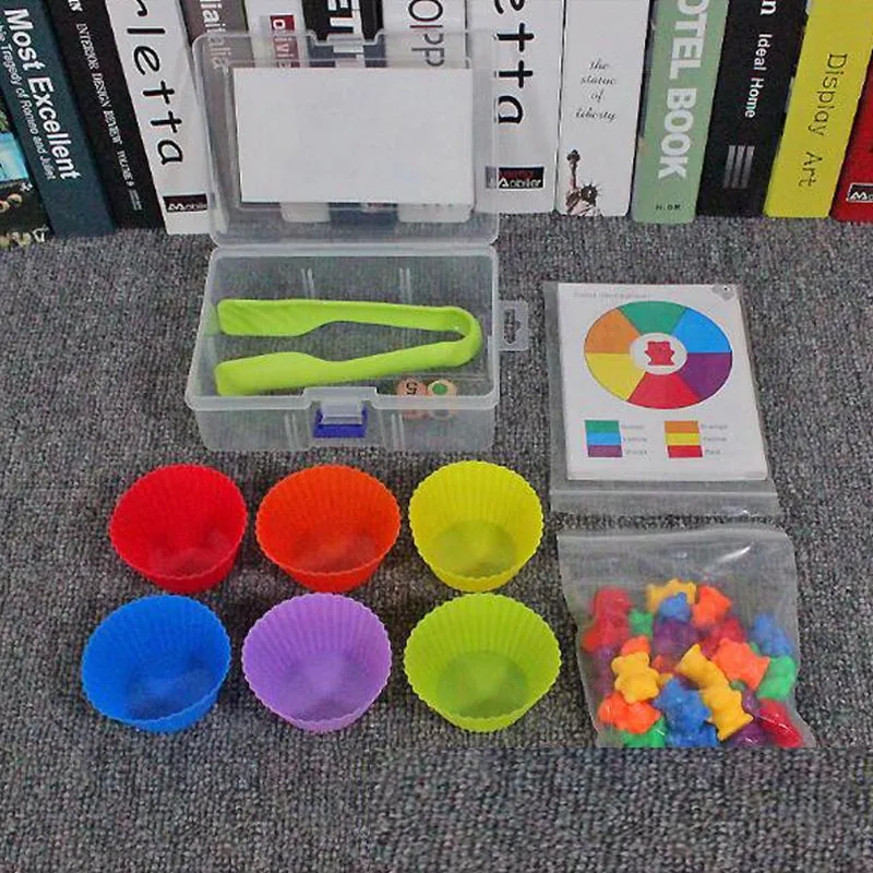 62 teile/satz Bunte Zählen Bears Mit Stapeln Tassen Montessori Pädagogisches Spielzeug Mathematik Werkzeuge Farbe Sortierung Passende Spiel Spielen Spielzeug