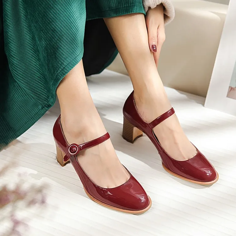 

Spring And Autumn Wine hong qi pi Retro Mary Jane Women's Shallow Mouth Single Shoes Literature And Art French Shoes with Thick