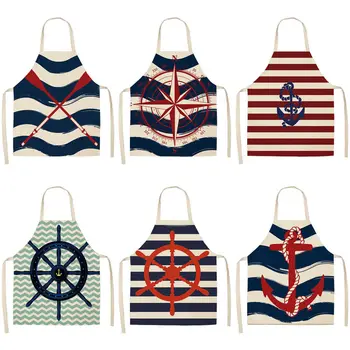 

1Pcs Marine Anchor Nautical Ocean Pattern Kitchen Apron for Woman Cotton Linen Aprons Home Cooking Baking Bibs 53*65cm S1010
