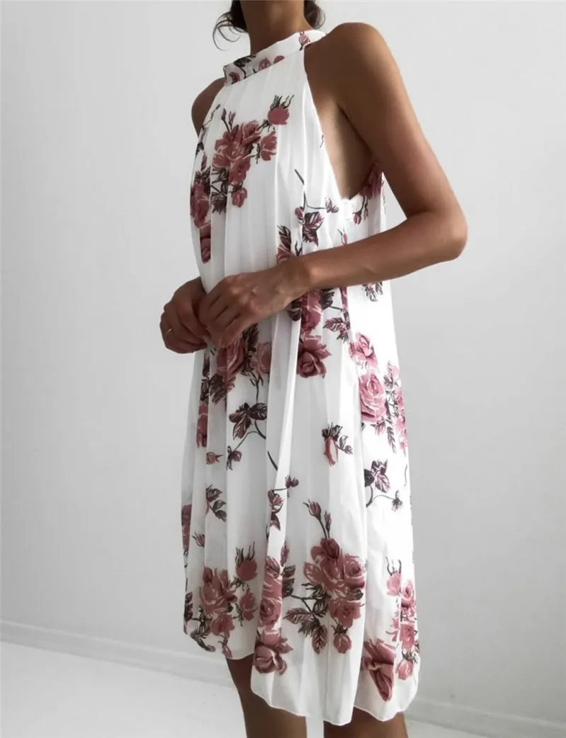 

2019 Bohemia Floral Print Mini Dresses For Women Sexy Halter Backless Summer Beach Mini Dresses Women Holiday Beach Dress Lady
