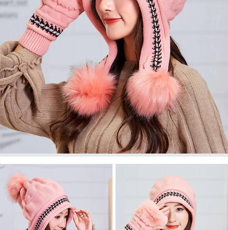 Вязанная шерстяная шапка, перчатки, женский костюм, зимний модный корейский стиль, универсальный, толстый, теплый, Южная Корея, зима
