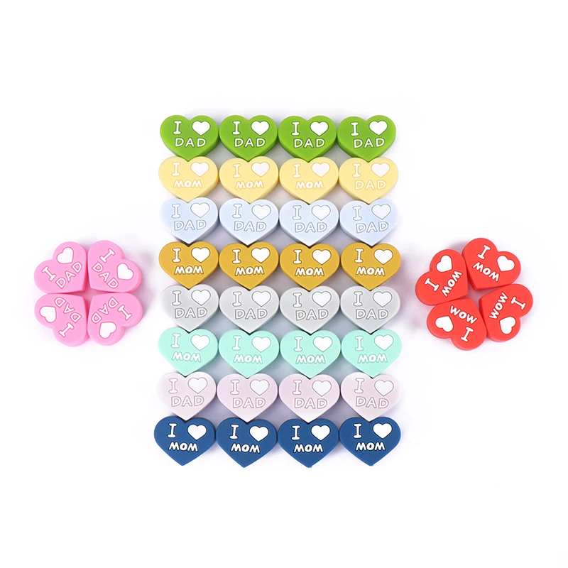 

5Pcs/Lot Baby DIY Pacifier Chain Teether Chew Toy Heart Shape Letter I LOVE MOM/DAD Silicone Beads Accesories BPA Free Wholesale