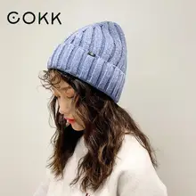COKK, женские шапки, зимние шерстяные вязаные шапки, полосатые зимние шапки для женщин, стрейчевая шапка, Женский винтажный капор Gorros