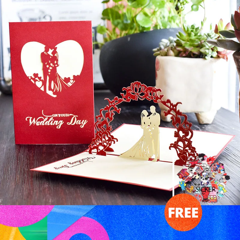  10 pcs 3D Greeting Card With Envelope Sticker Exquisite Wedding Invitation Wedding Style Anniversar - 4.00053E+12
