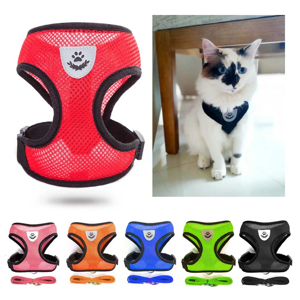 

S/M/L/XL Soft Breathable Mesh Pet Harness and Leash Set Small Medium Dog Cat Vest Harness Collar For Chihuahua Pug Bulldog