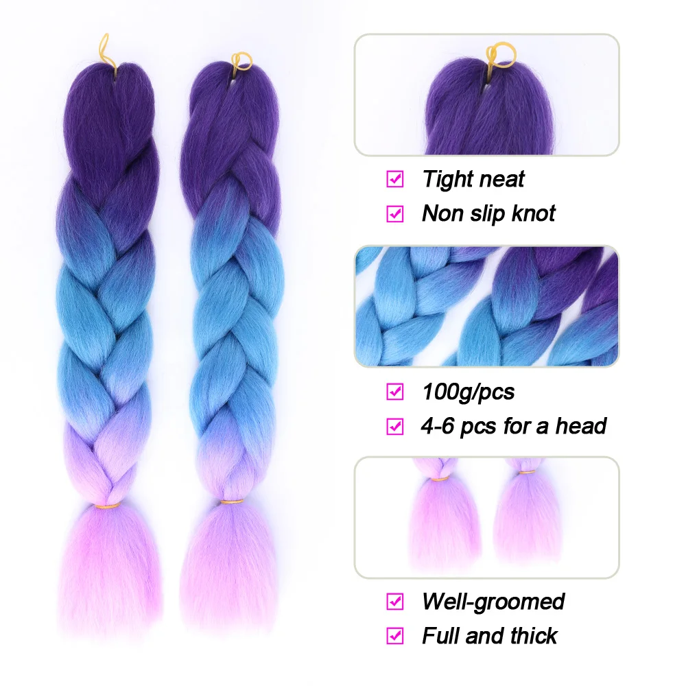 Black Star Braiding Hair Synthetic Jumbo Hair Ombre 24 Inch 100g/Pcs Hairs Crochet Box Braids Colors Extensions for Women