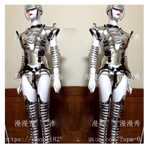 Космические технологии Золотое серебряное зеркало Future Warrior танцевальная команда певица шоу костюм косплей костюмы для вечеринки подиум модель ткань - Цвет: Silver full set