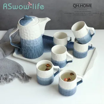 

8Pcs Gradient Ceramic Kettle Set Household Heat-resistant Tea Cup Set Living Room Cold Kettle Tea Set Water Cup Combination